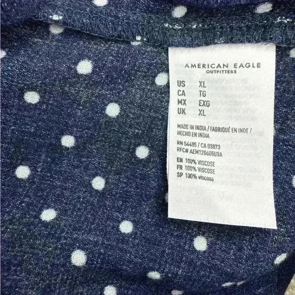 NWTAmerican Eagle navy polka dot lace up smocked back crop top XL - Picture 7 of 10